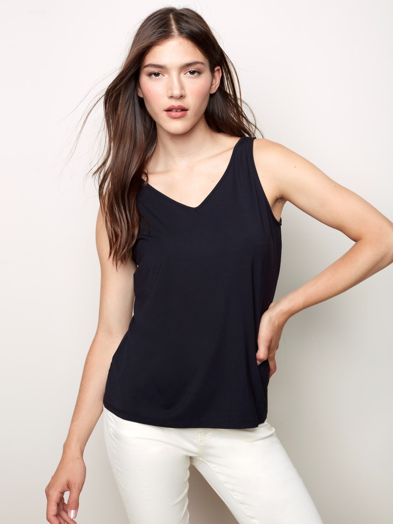 Cami Tank Top, Reversible Bamboo Black Camisole