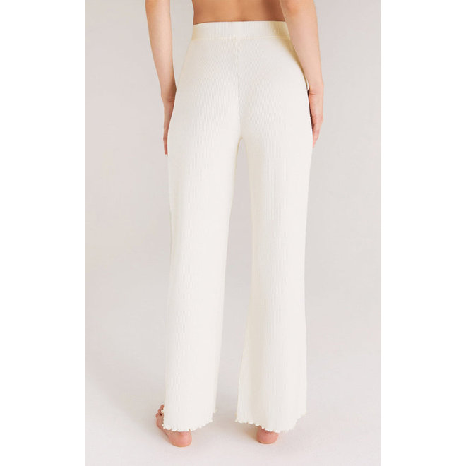 Lounge Pass Cream Ribbed High-Waisted Wide-Leg Lounge Pants