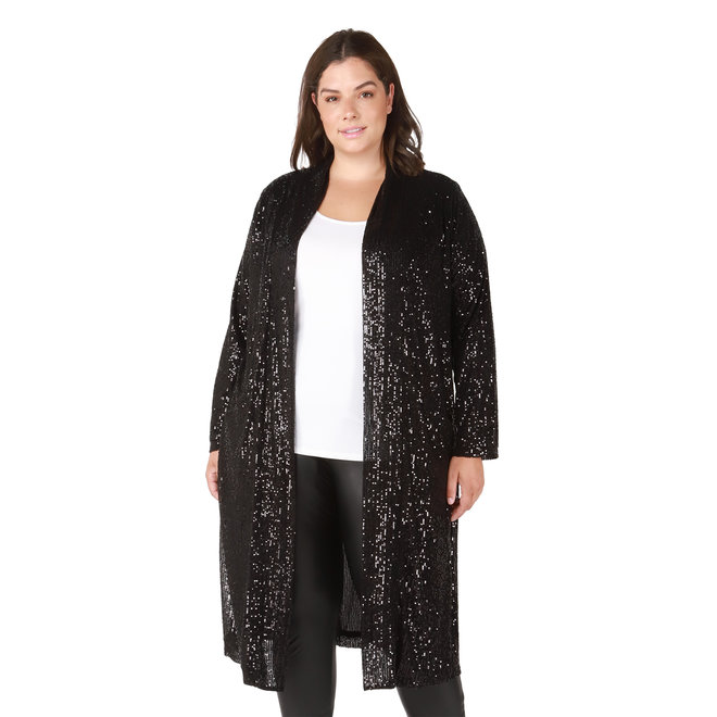 Side Slit Open Front Sequin Duster