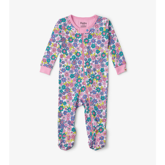 Retro Floral Baby Footed Coverall Sleeper
