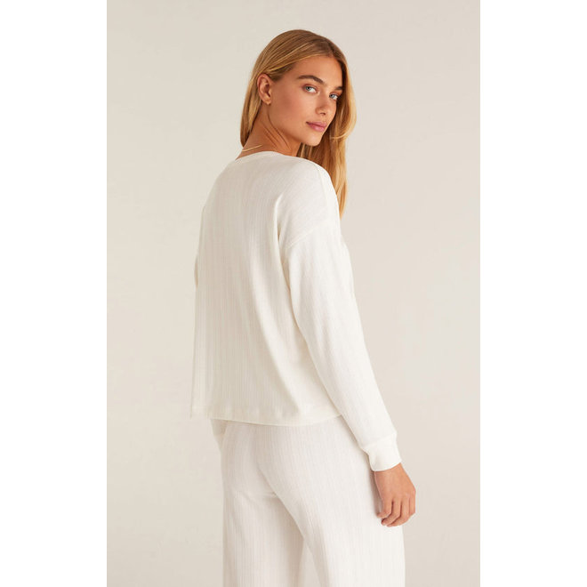 Women's Long Sleeve Pointelle Top in White