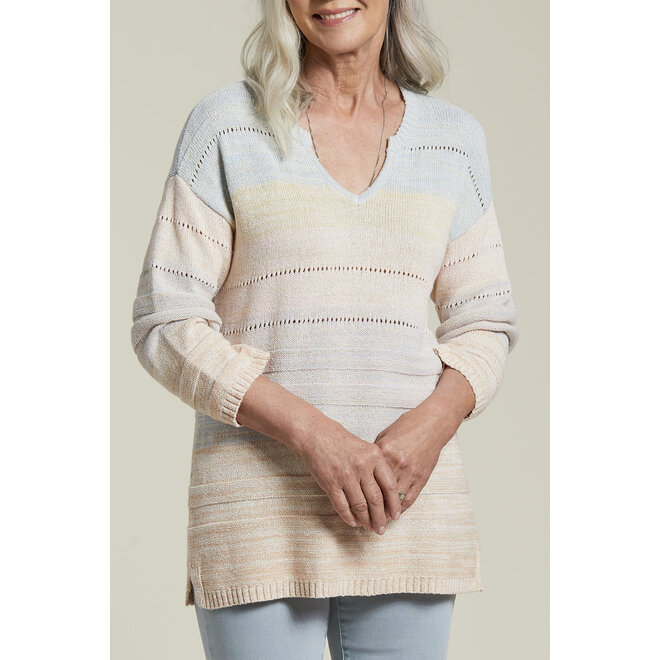 3/4 Sleeve Split Neck Sweater