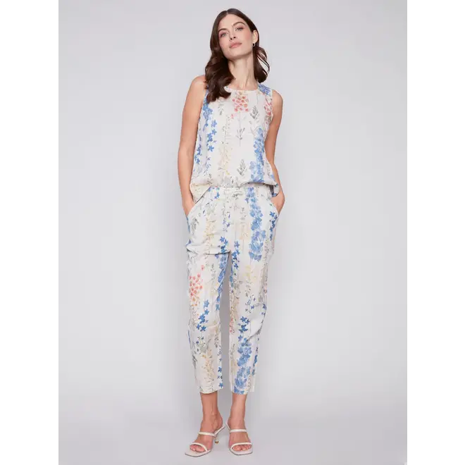 Printed Linen Pull-On Pants