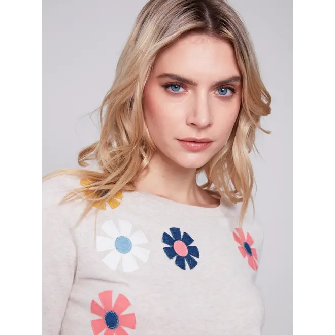 Sweater with Flower Patches