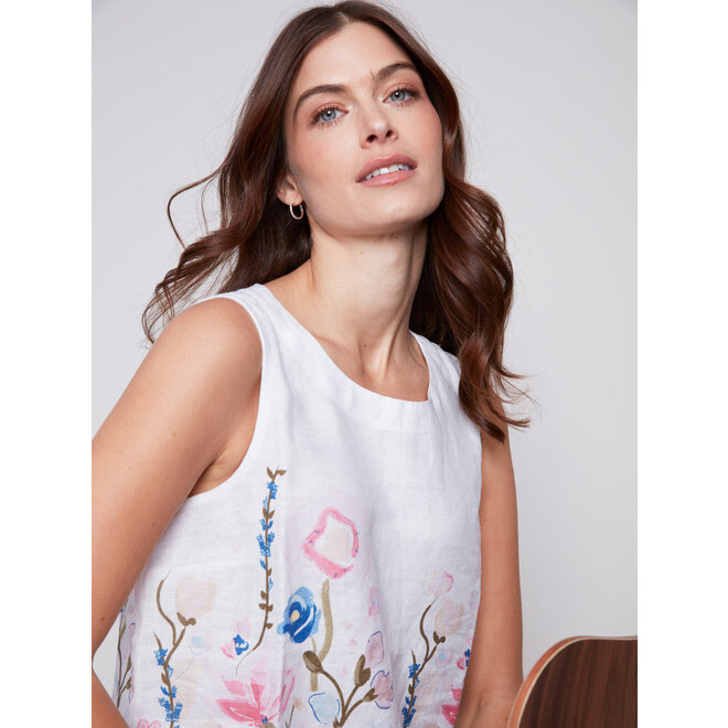 Sleeveless Floral Printed Linen Top