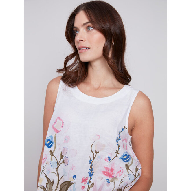 Sleeveless Floral Printed Linen Top