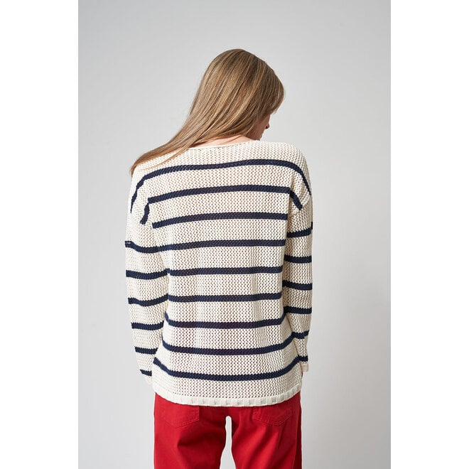 Stripe Eyelet Cotton Sweater