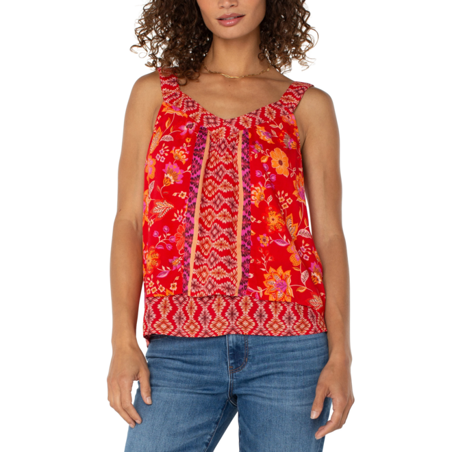 Sleeveless V-neck Woven Tank