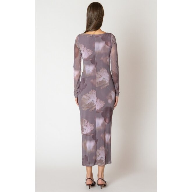 Black Tape Printed Mesh Maxi Dress