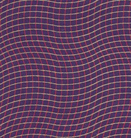 Wavy Grid, Red, Gold on Purple, 22" x 30"