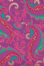 Sixties Psychedelic Paisley Flower, Turquoise, Pink, Red, Gold on Purple, 22" x 30"