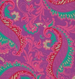Sixties Psychedelic Paisley Flower, Turquoise, Pink, Red, Gold on Purple, 22" x 30"