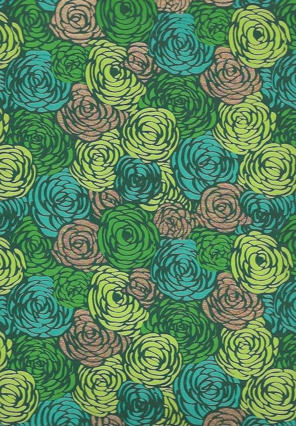 Green Roses on Green with Teal, Lime and Gold, 22" x 30" - Dolphin Papers