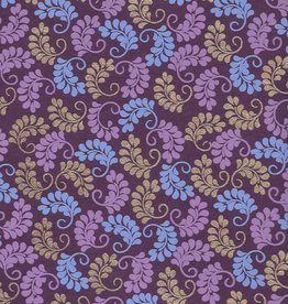 Fern Leaves, Blue Lilac, Gold on Purple, 22" x 30"