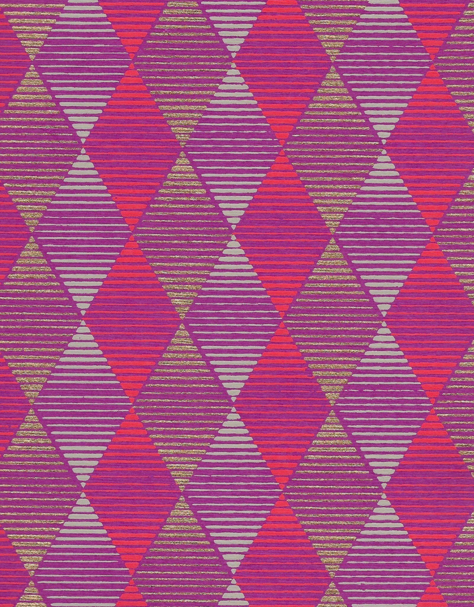 Optical Illusion Diamond, Red, Grey, Gold on Purple, 22" x 30"