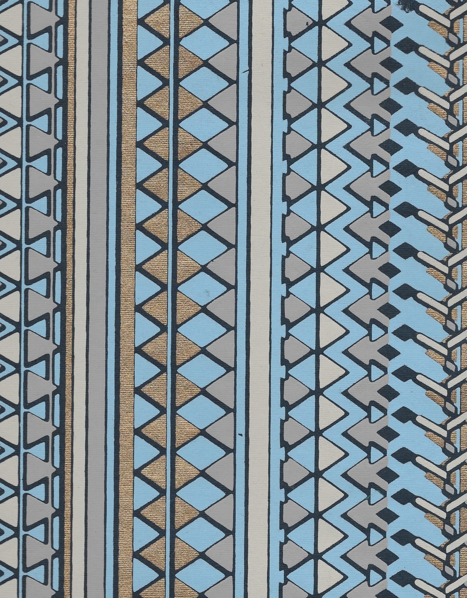 Egyptian Diamond Design, Blue, Grey, Gold on Blue, 22" x 30"