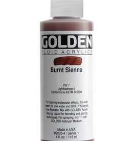 Golden Fluid Acrylic Paint, Burnt Sienna, Series 1, 4fl.oz, Bottle