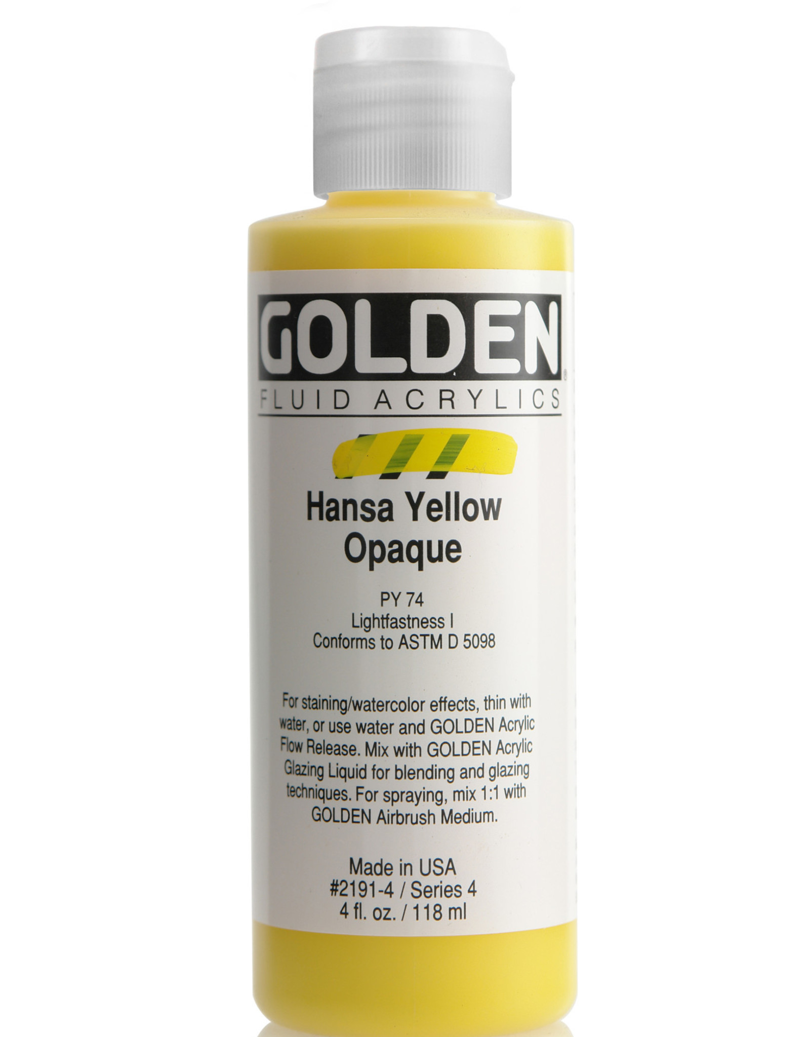 Golden Fluid Acrylic Paint, Hansa Yellow Opaque, Series 4, 4fl.oz, Bottle