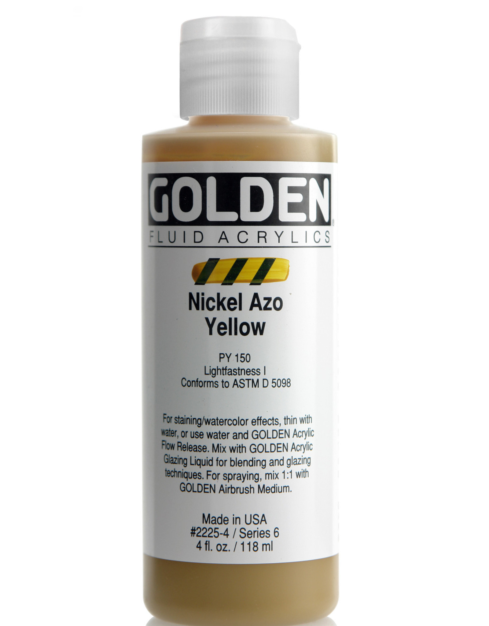 Golden Fluid Acrylic Paint, Nickel Azo Yellow, Series 6, 4fl.oz, Bottle
