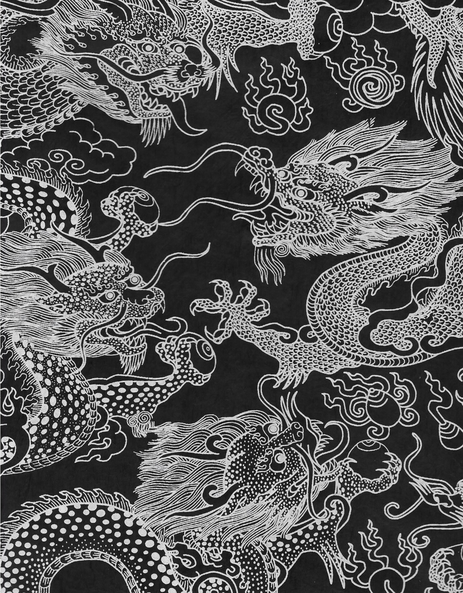 Dragon Beasts, White on Black, 20" x 30"