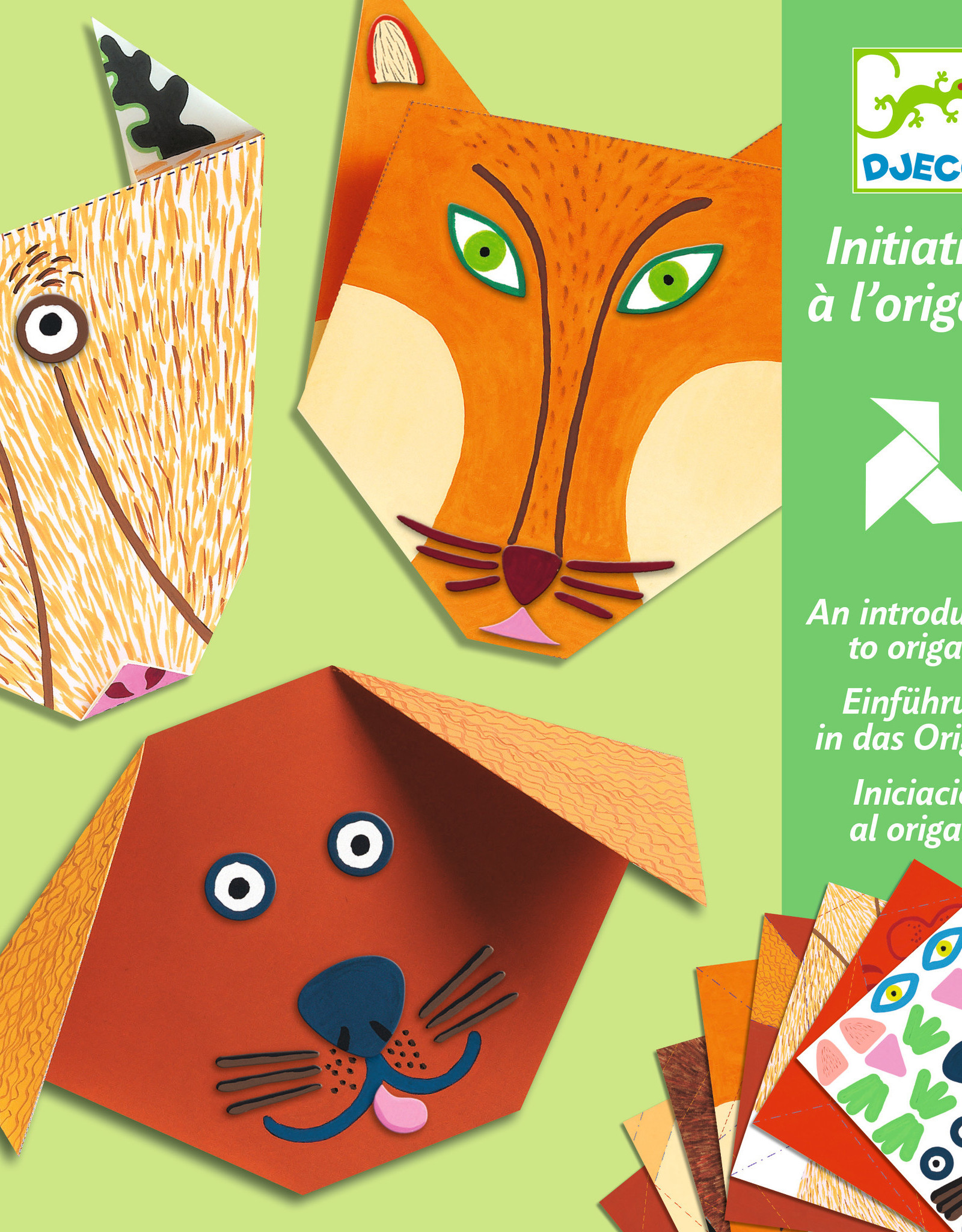Djeco Origami Animal Faces with Stickers, 7.8" x 7.8", 24 Sheets