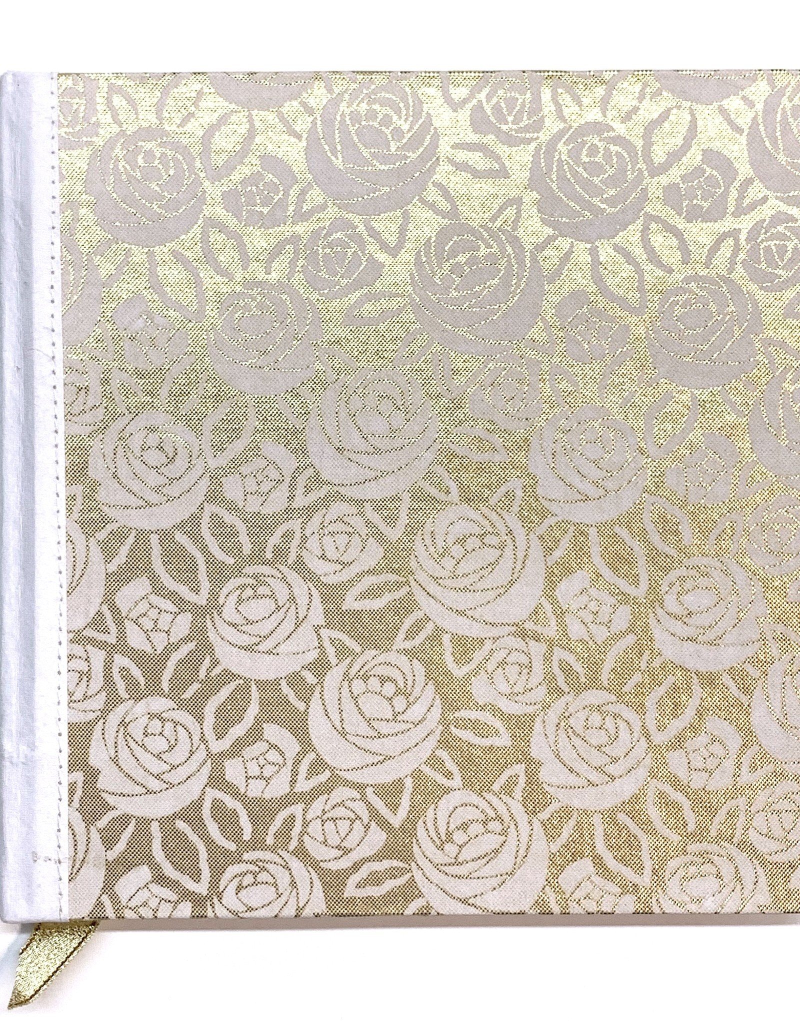 Indian Decorative Journal, White Roses on Gold, 7" x 7"