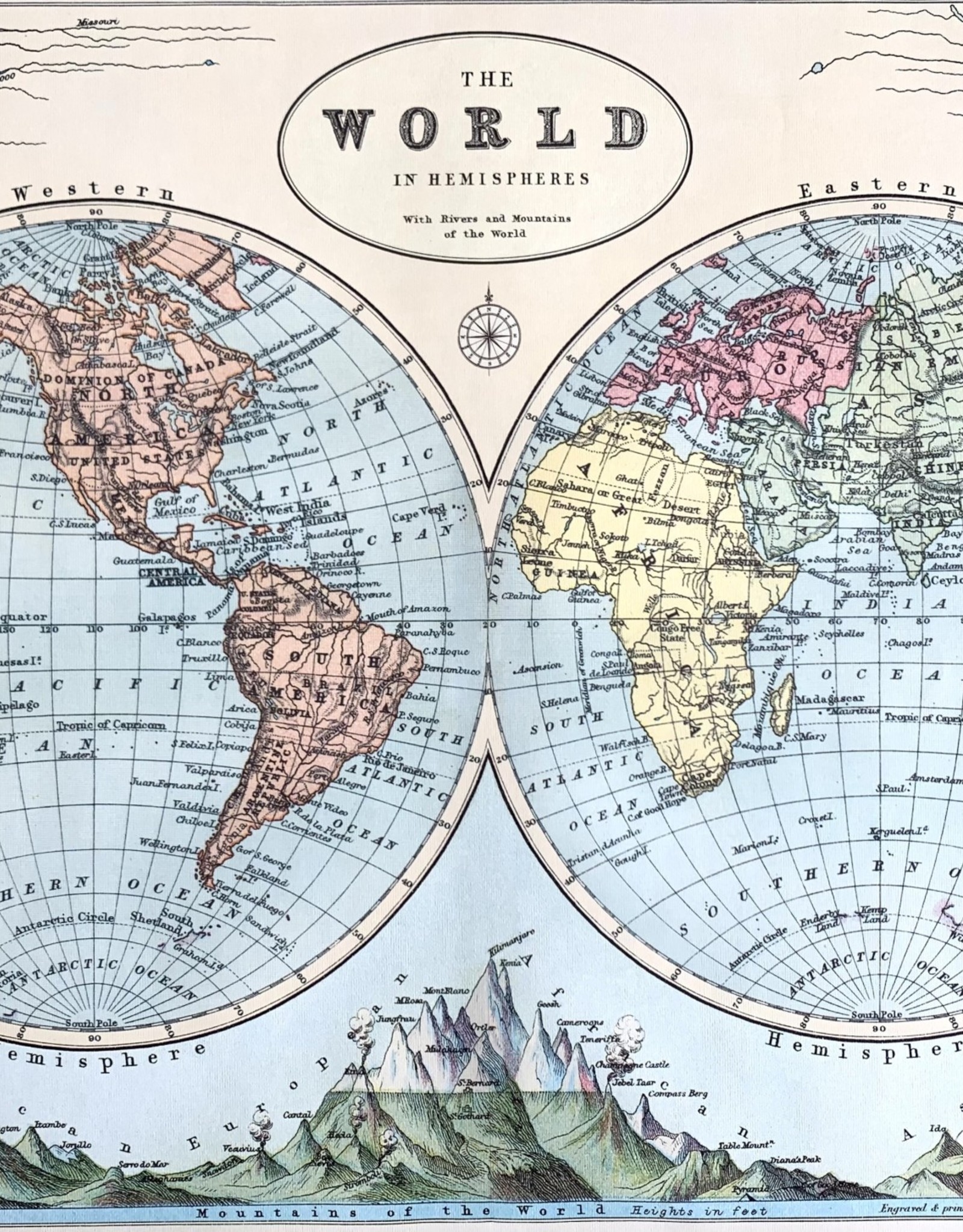 Cavallini World Map Hemispheres, Cavallini Poster Print, 20" x 28"