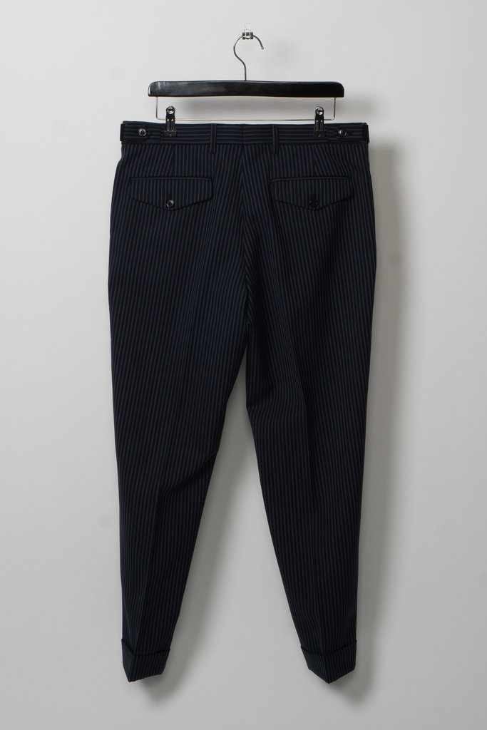 Dries Van Noten Navy & White Pinstripe Trousers