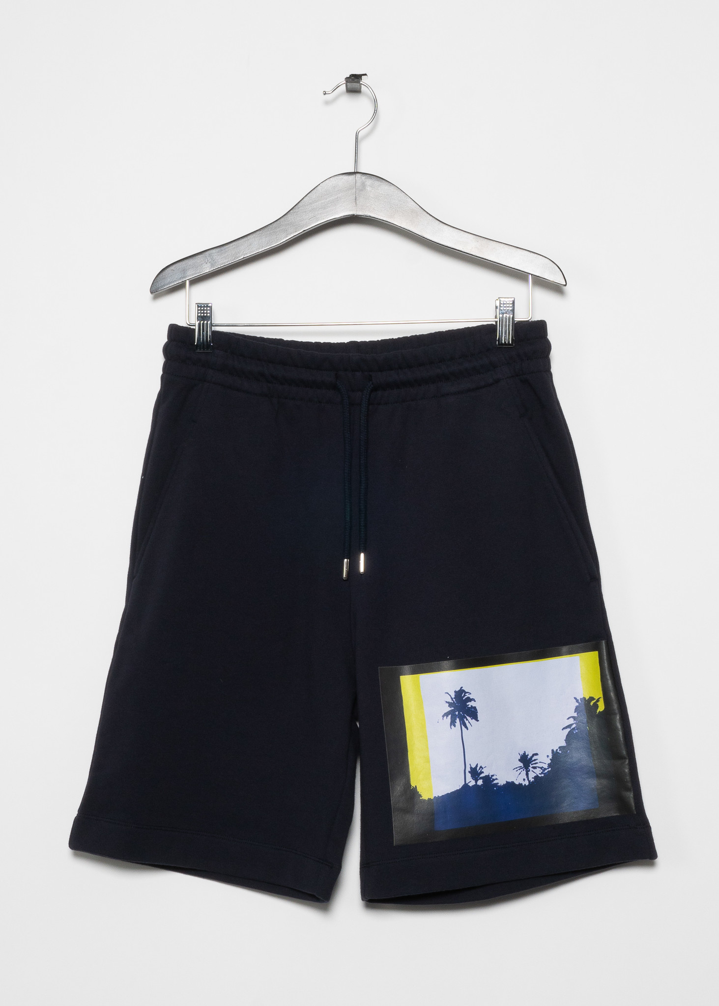 Blue Palm Tree Print Cotton Shorts