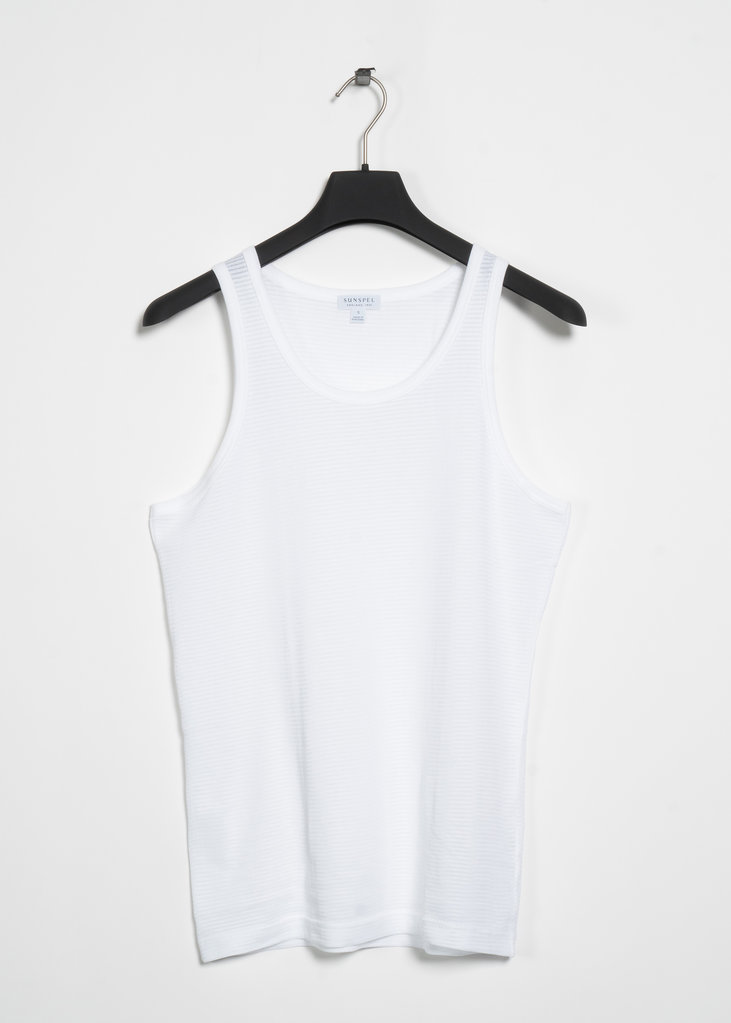 Sunspel Camisole en Coton Cellular Blanche