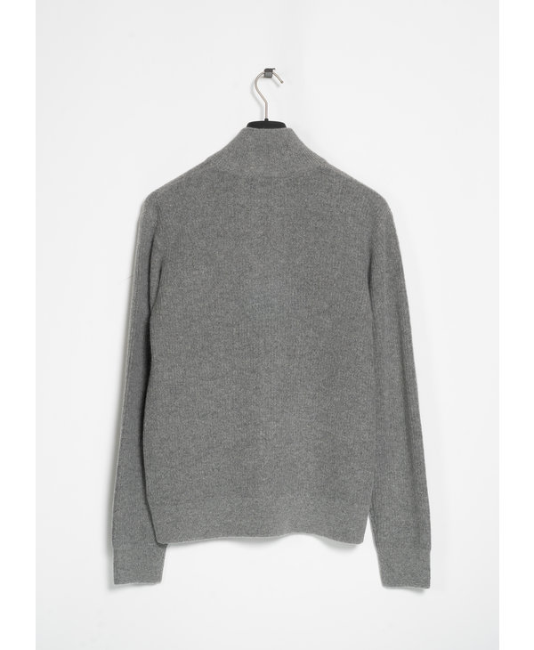 Grey Alpaca Wool Mock Neck Zip Sweater