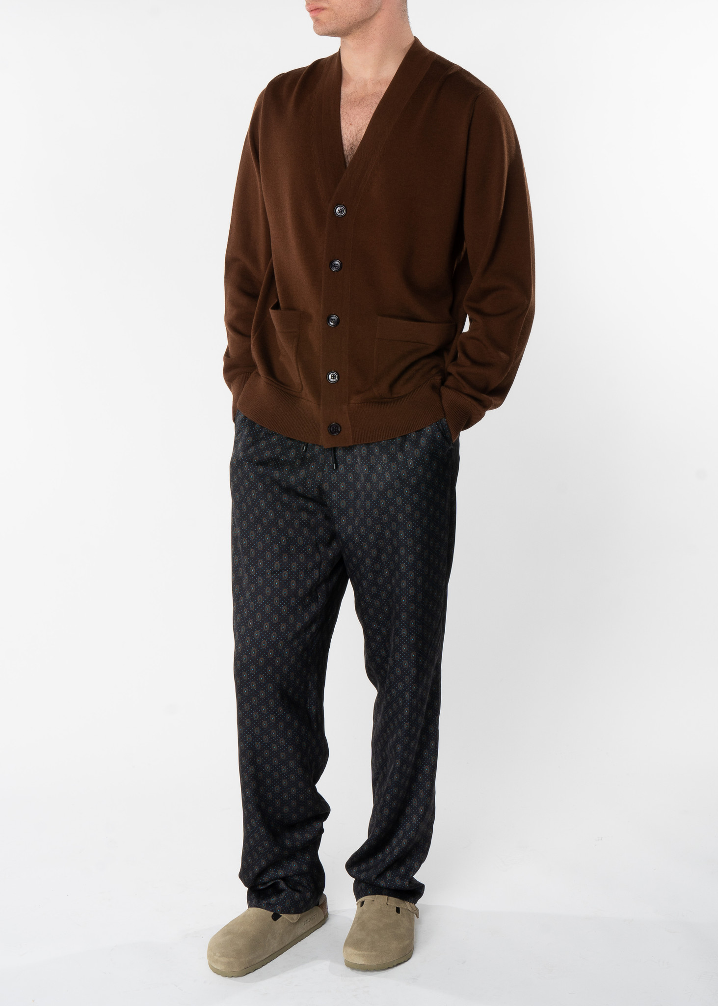 Brown Regular Fit Cardigan with Patch Pockets