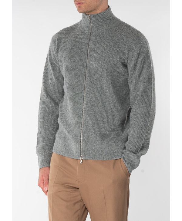 Grey Alpaca Wool Mock Neck Zip Sweater