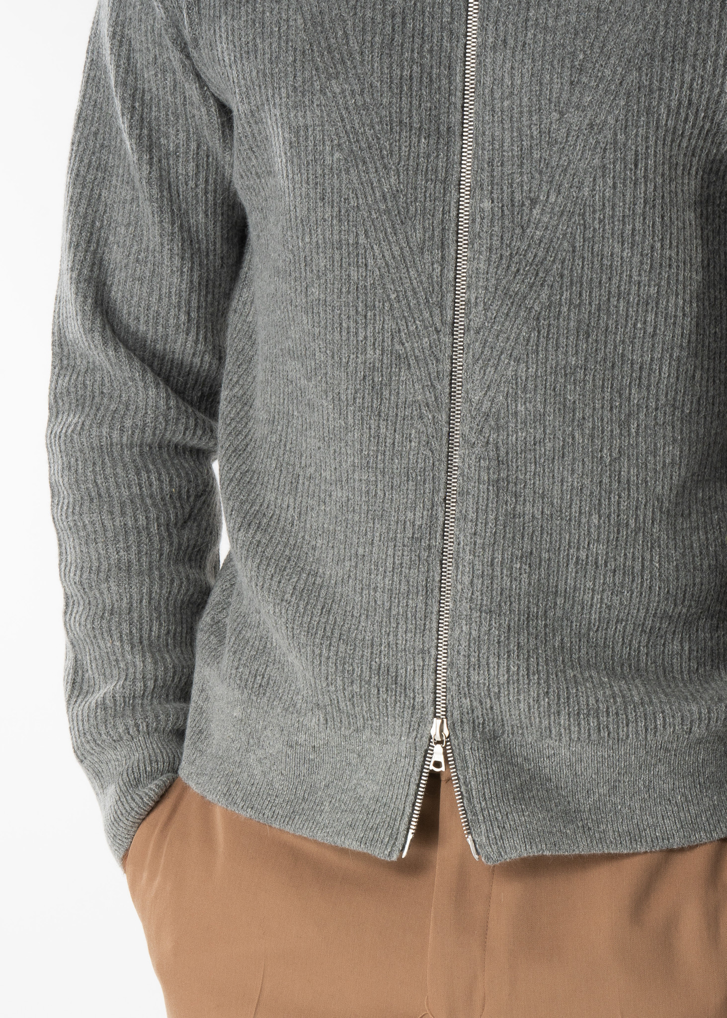 Dries Van Noten: Grey Alpaca Wool Mock Neck Zip Sweater