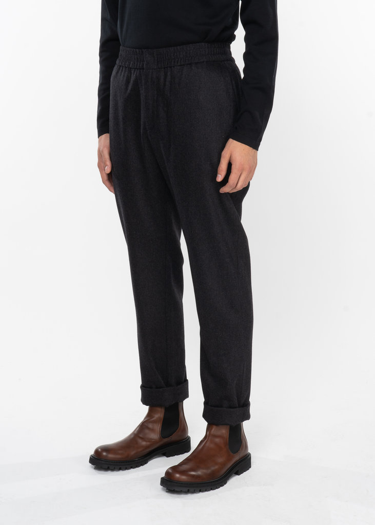 Sunspel Charcoal Wool Cashemere Flannel Drawstring Trousers