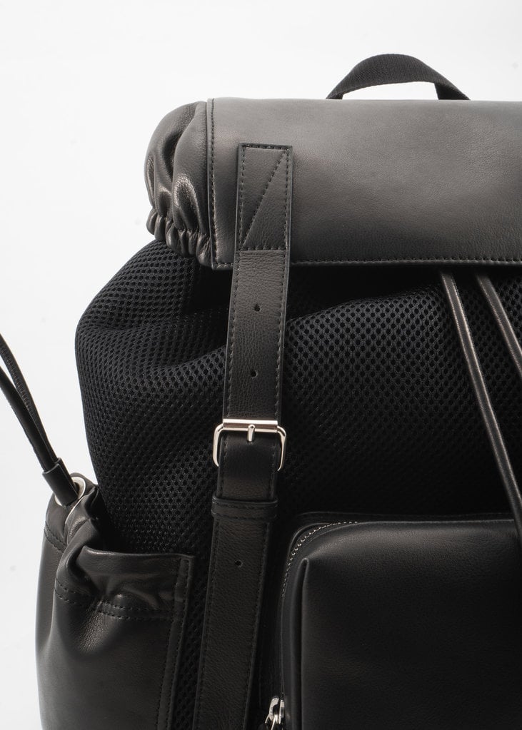 Dries Van Noten Black Leather & Mesh Backpack