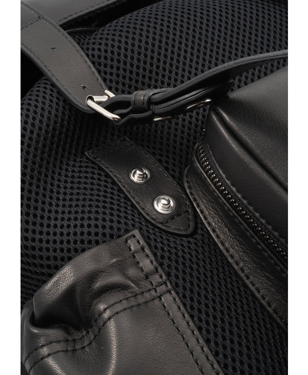Black Leather & Mesh Backpack