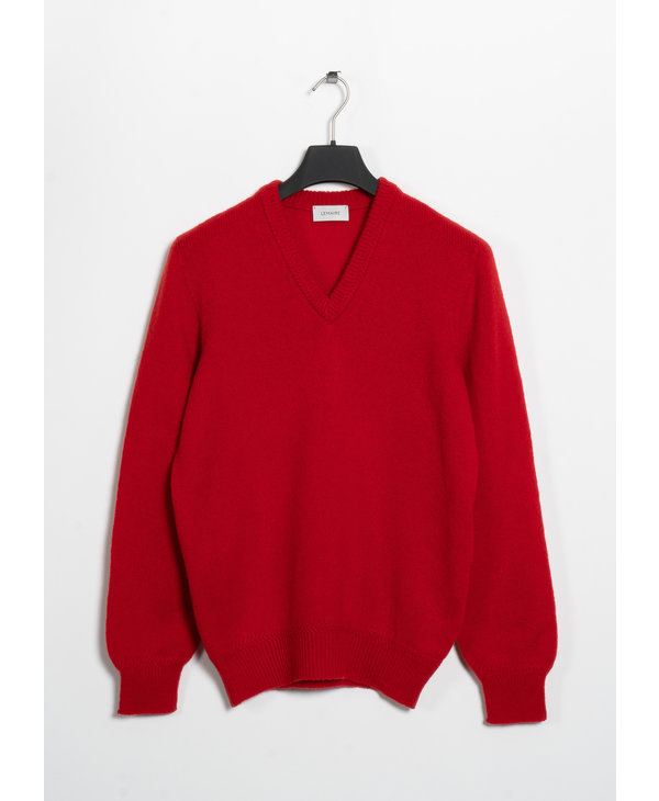 Red Seamless V-Neck Sweater 