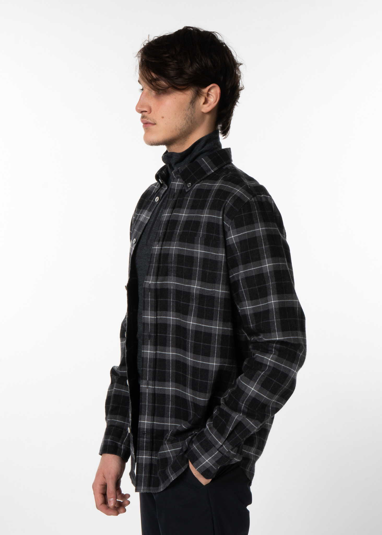Grey Anton Brushed Flannel Check Shirt