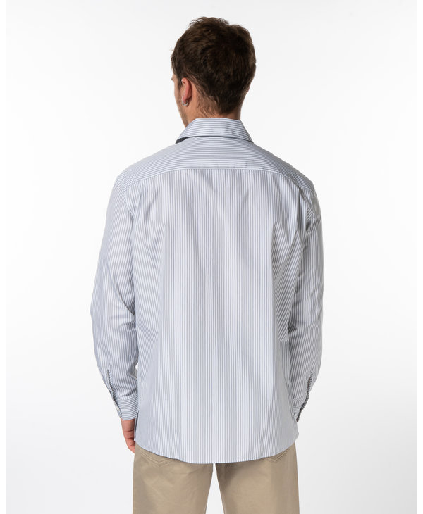 White & Grey Stripped Convertible Collar Shirt