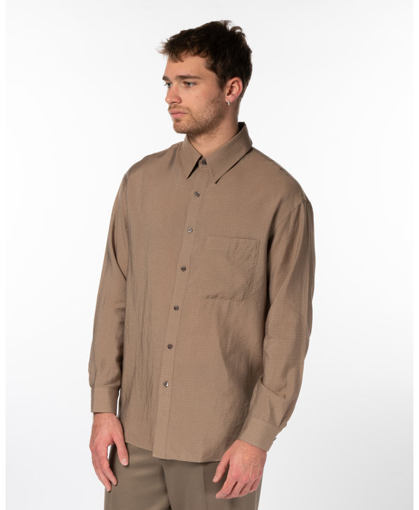 Brown Regular Collar LS Shirt