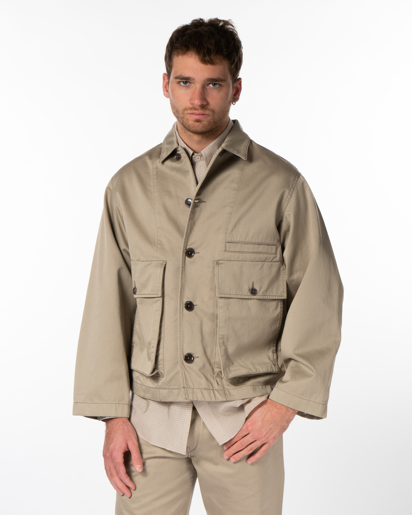 Lemaire: Taupe Boxy Jacket | Men's Designer Clothes | MICHEL BRISSON