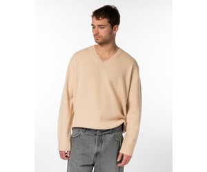 Acne Studio: Beige V-Neck Sweater | Men's Designer Clothes
