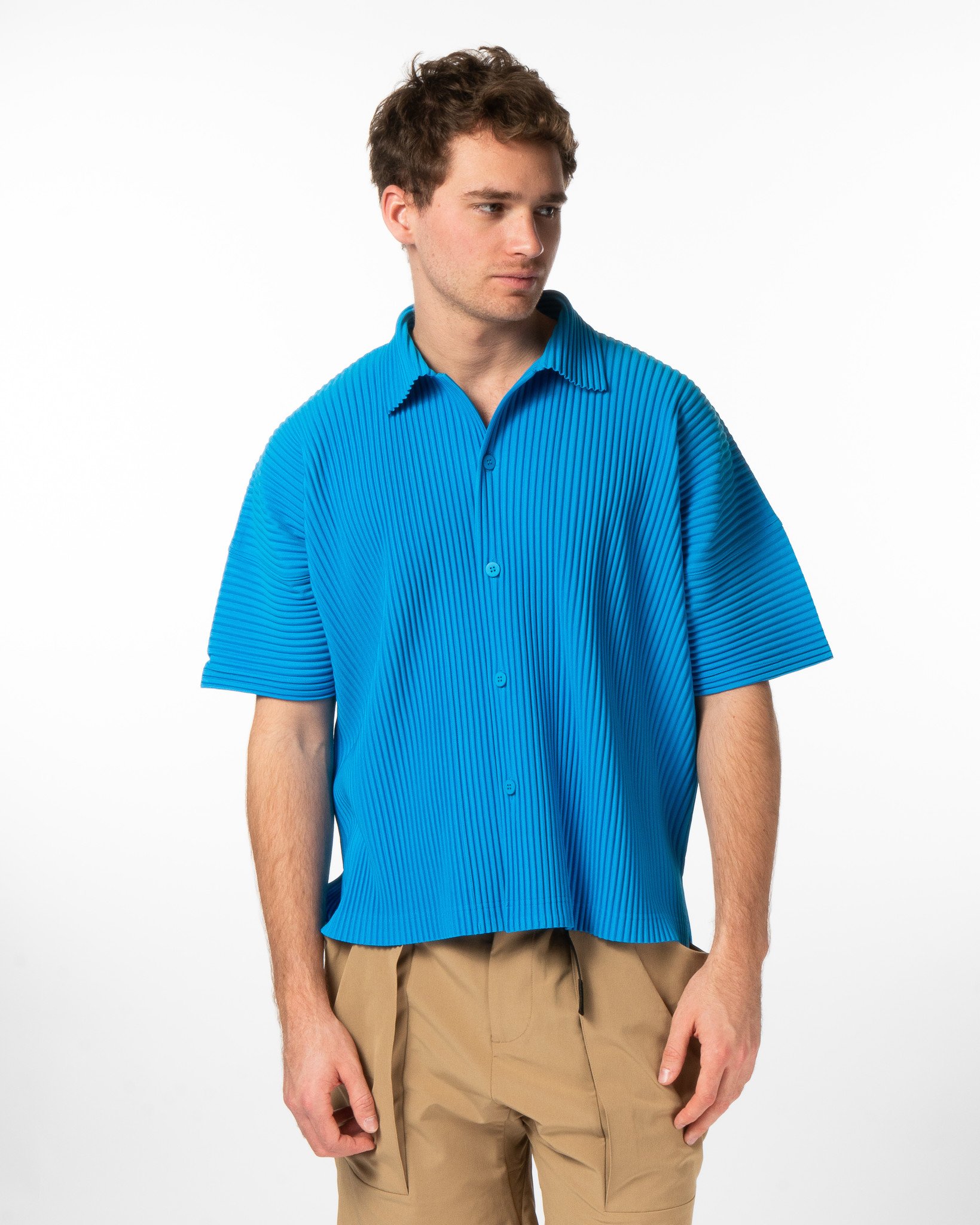 Homme Plissé Issey Miyake: Blue Short Sleeve Shirt | Men's 