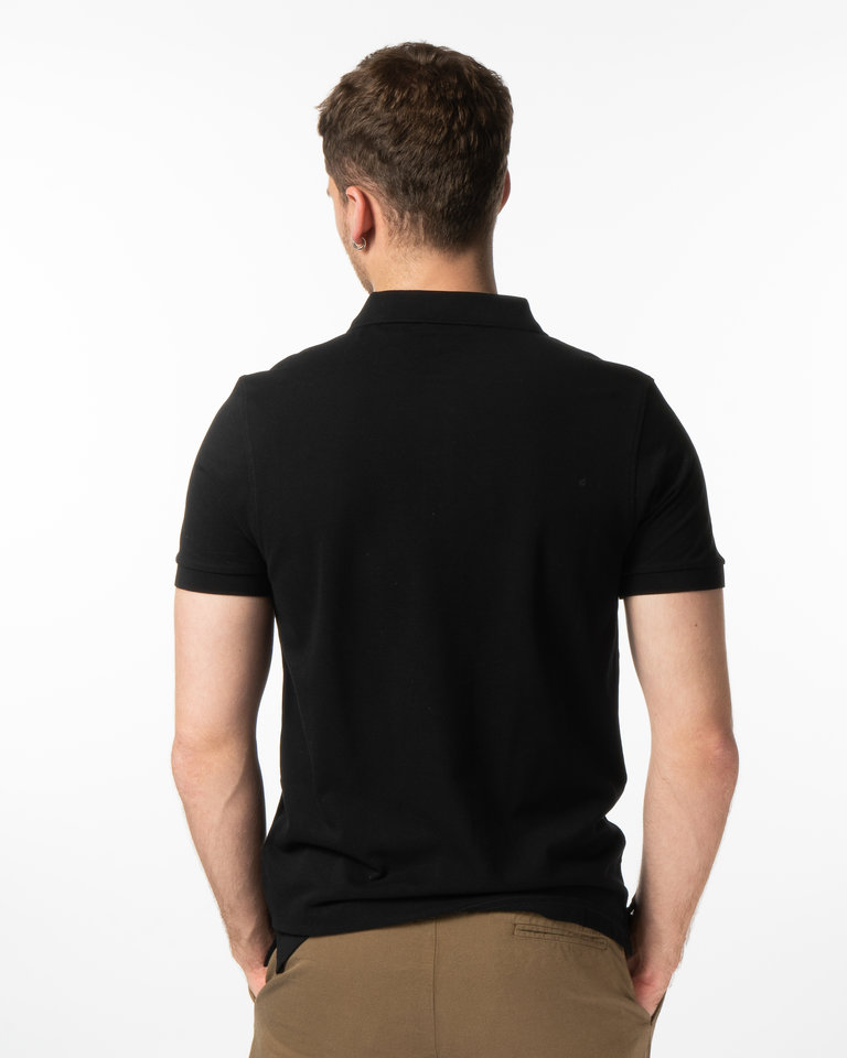 Sunspel Black Piqué Polo Shirt