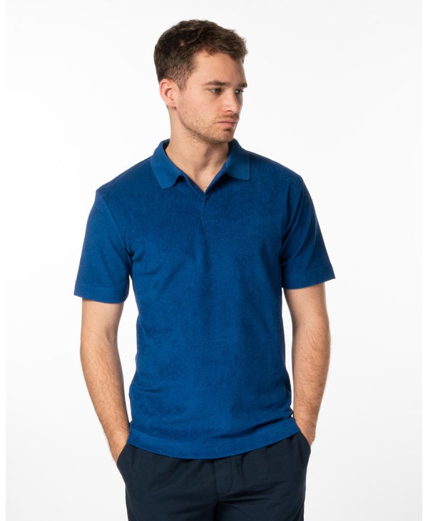 Klein Blue Cotton Towelling Polo Shirt