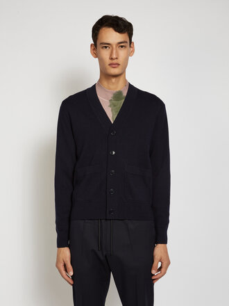 Dries Van Noten Navy Y-Neck Cardigan