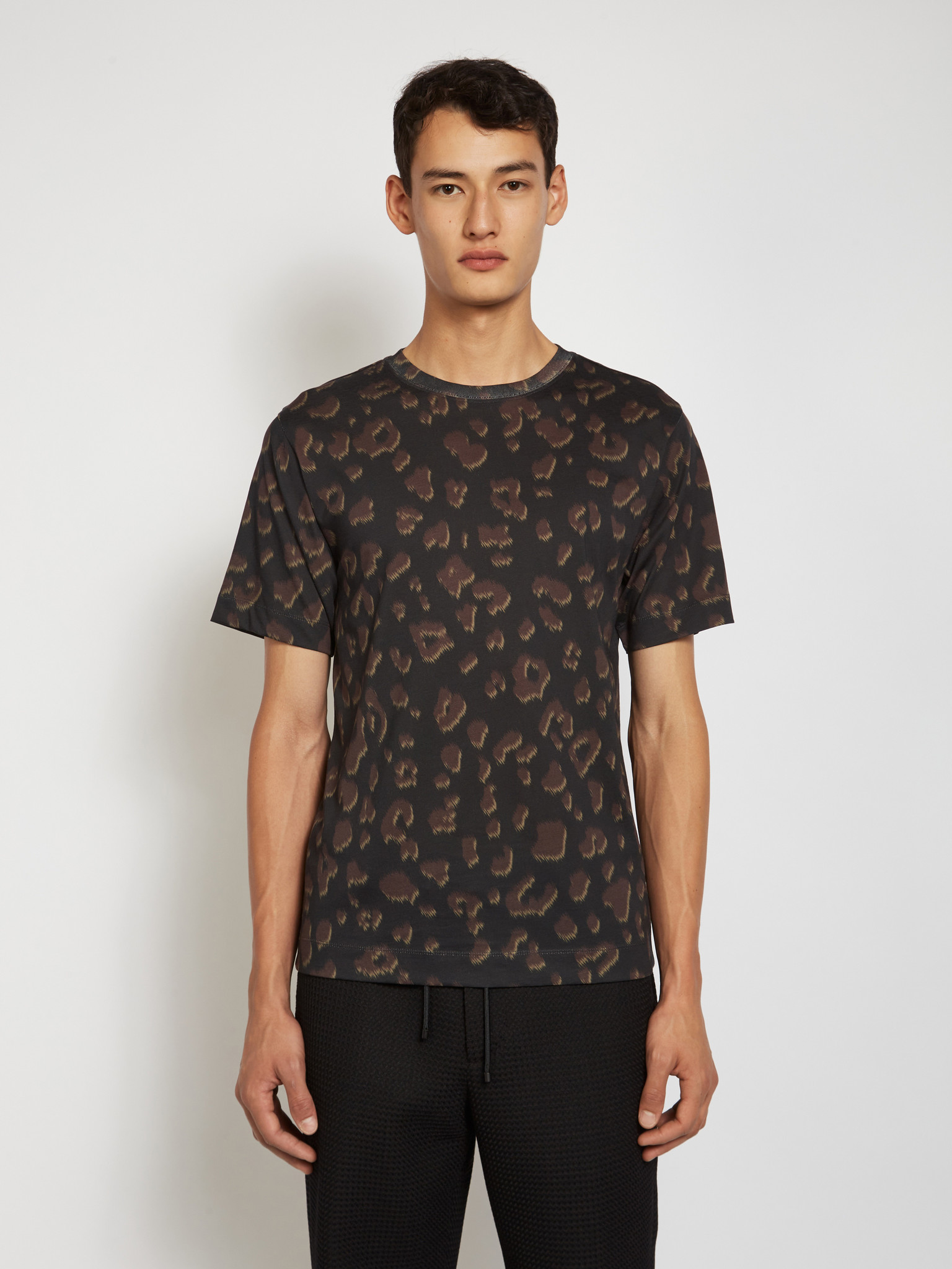 Dries Van Noten: Black Leopard T-shirt | Men's Designer Clothes