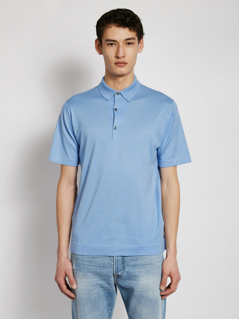 John Smedley Pale Blue Mycroft Welted Polo-Shirt