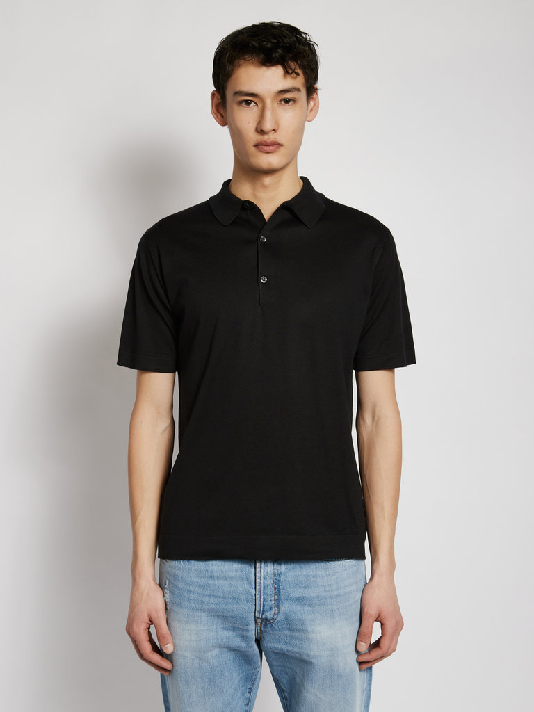 John Smedley Black Mycroft Welted Polo-Shirt